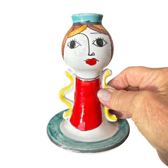 Hand Made Colorful Italian Lady Candle Holder Signed Numbered - Picture 1 of 10